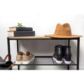 Range-chaussures 3 niveaux, métal noir avec dessus en bois naturel