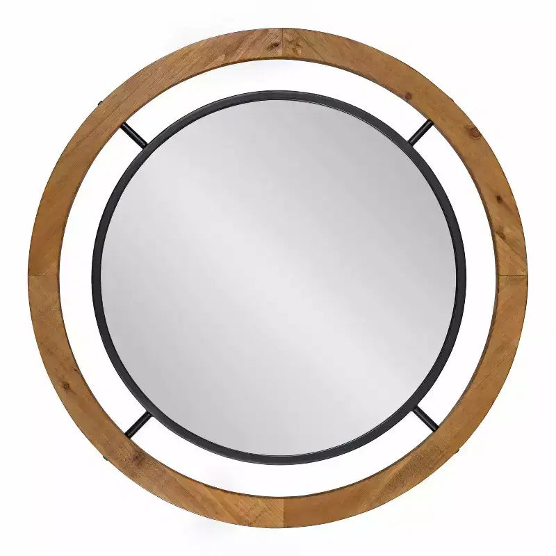Miroir mural rond de 32 po, cadre en bois rustique brun, style shabby chic, aucun assemblage requis