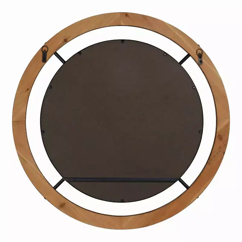 Miroir mural rond de 32 po, cadre en bois rustique brun, style shabby chic, aucun assemblage requis
