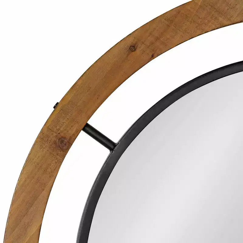 Miroir mural rond de 32 po, cadre en bois rustique brun, style shabby chic, aucun assemblage requis