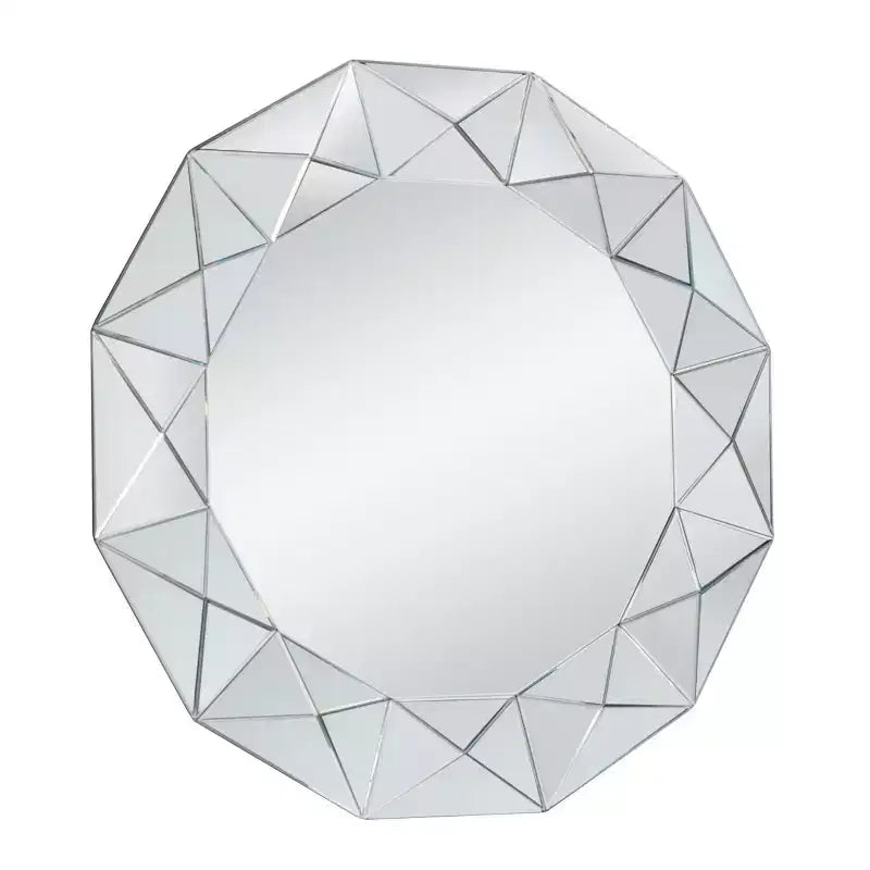 Miroir mural Starburst Glam Wood, grand rond argenté, cadre MDF