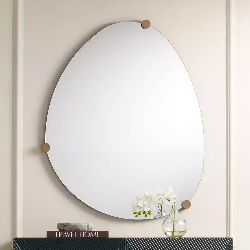 Miroir mural oblong 29" x 36", finition champagne avec 3 patères en bois