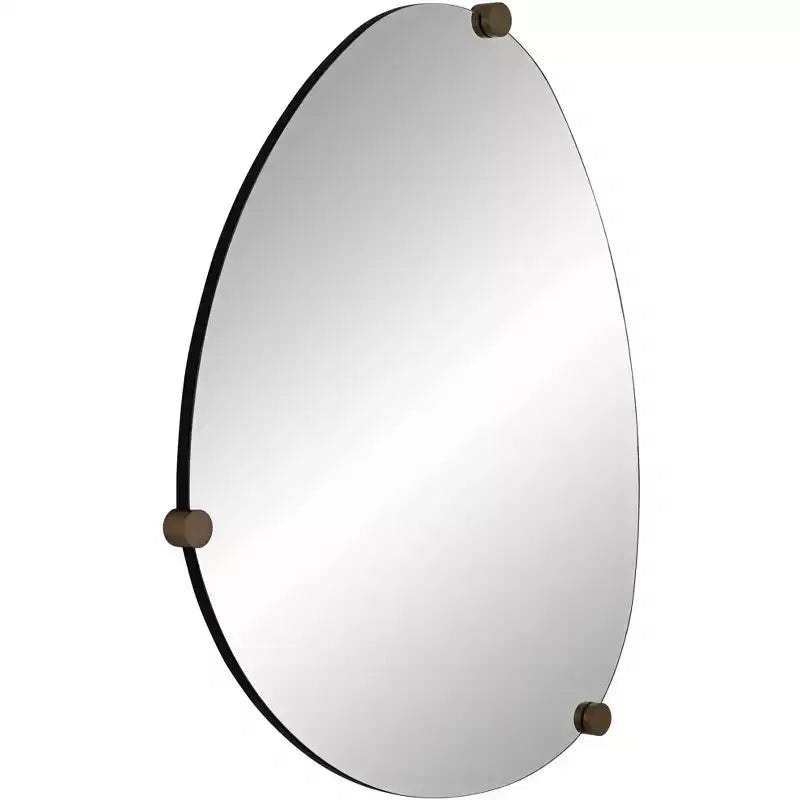 Miroir mural oblong 29" x 36", finition champagne avec 3 patères en bois