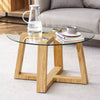Tables basses rondes modernes et pratiques, avec plateau en verre trempé transparent, tables en MDF couleur bois pour salons, chambres