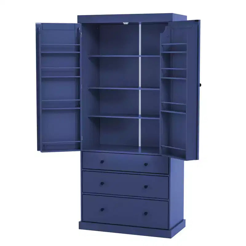 Meuble de rangement de cuisine autoportant, 3 étagères réglables, 3 tiroirs, 8 étagères de porte