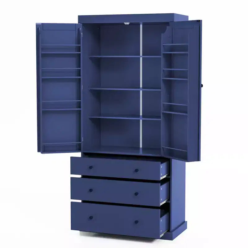 Meuble de rangement de cuisine autoportant, 3 étagères réglables, 3 tiroirs, 8 étagères de porte