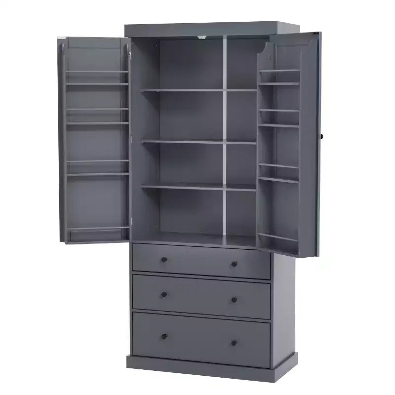 Meuble de rangement de cuisine autoportant, 3 étagères réglables, 3 tiroirs, 8 étagères de porte