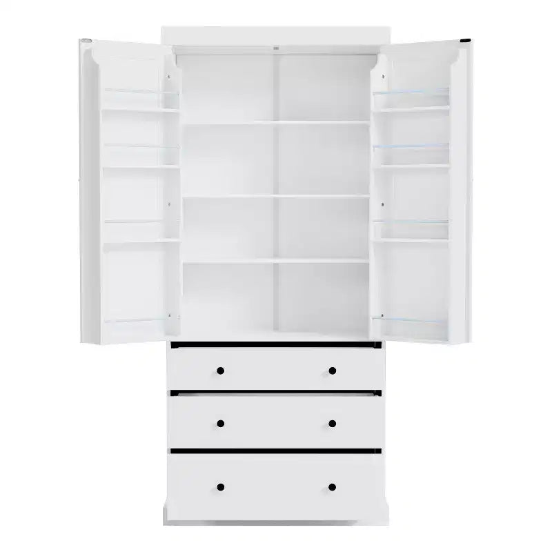 Meuble de rangement de cuisine autoportant, 3 étagères réglables, 3 tiroirs, 8 étagères de porte