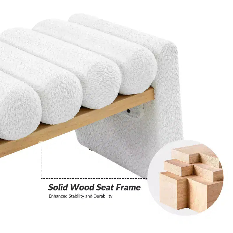 Banc moderne en bois massif avec coussins traversins amovibles, design en H