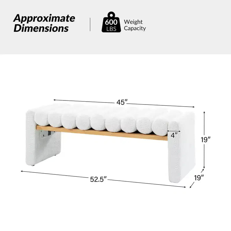 Banc moderne en bois massif avec coussins traversins amovibles, design en H