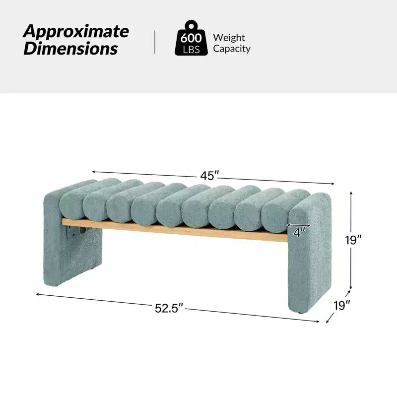Banc moderne en bois massif avec coussins traversins amovibles, design en H