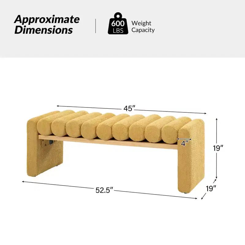 Banc moderne en bois massif avec coussins traversins amovibles, design en H