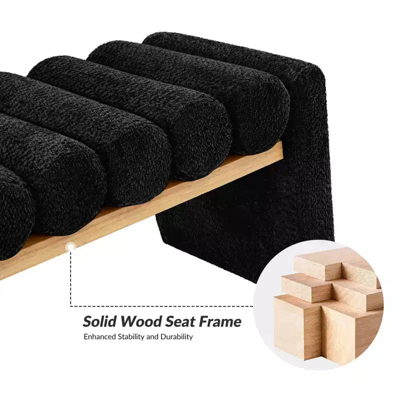 Banc moderne en bois massif avec coussins traversins amovibles, design en H