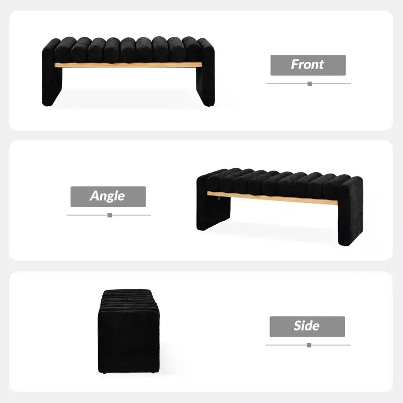 Banc moderne en bois massif avec coussins traversins amovibles, design en H