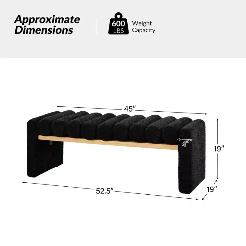 Banc moderne en bois massif avec coussins traversins amovibles, design en H
