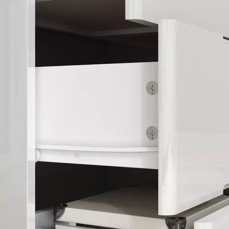 Commode 5 tiroirs laquée brillante avec éclairage sous le meuble, poignée dissimulée