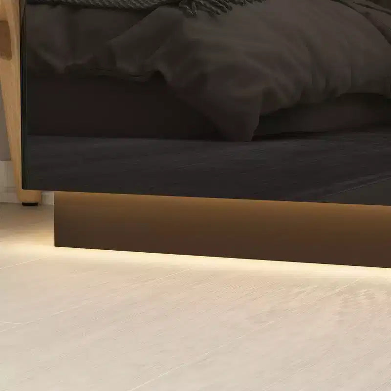 Commode 5 tiroirs laquée brillante avec éclairage sous le meuble, poignée dissimulée