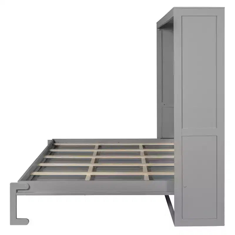 Lit escamotable Queen Size avec lumières LED, Blanc/Gris