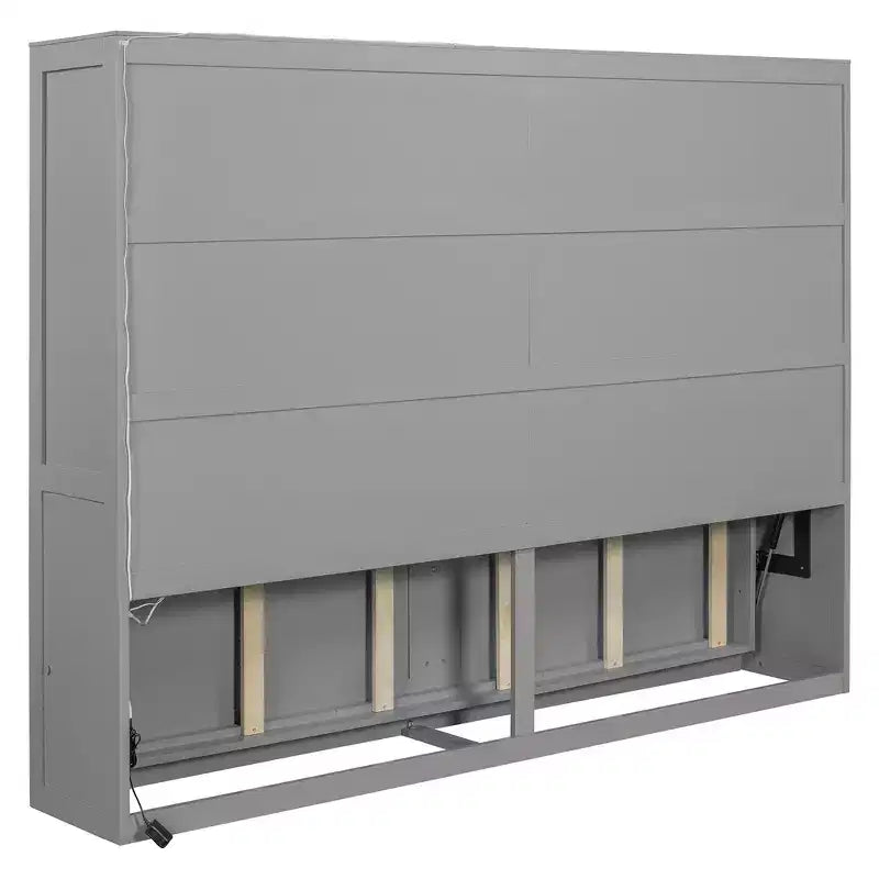 Lit escamotable Queen Size avec lumières LED, Blanc/Gris