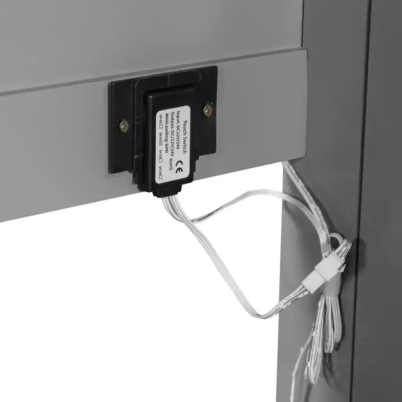 Lit escamotable Queen Size avec lumières LED, Blanc/Gris