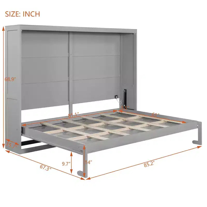 Lit escamotable Queen Size avec lumières LED, Blanc/Gris