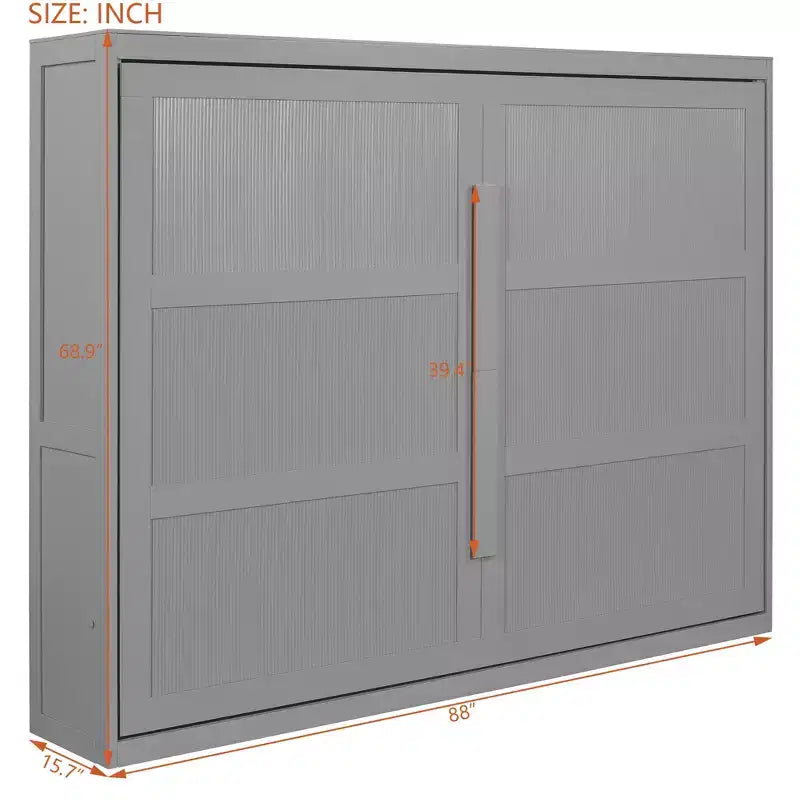 Lit escamotable Queen Size avec lumières LED, Blanc/Gris