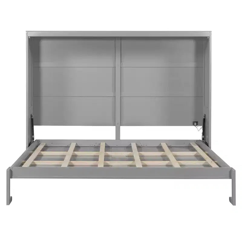 Lit escamotable Queen Size avec lumières LED, Blanc/Gris