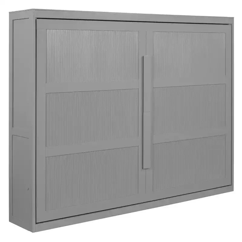 Lit escamotable Queen Size avec lumières LED, Blanc/Gris