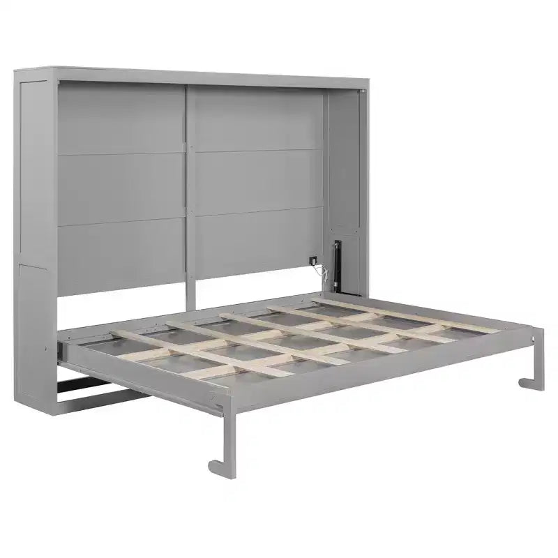 Lit escamotable Queen Size avec lumières LED, Blanc/Gris