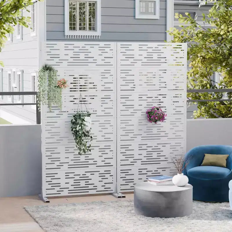 Paravent de confidentialité extérieur 72x35", blanc, séparateur pliant en 6 pièces pour jardin et terrasse