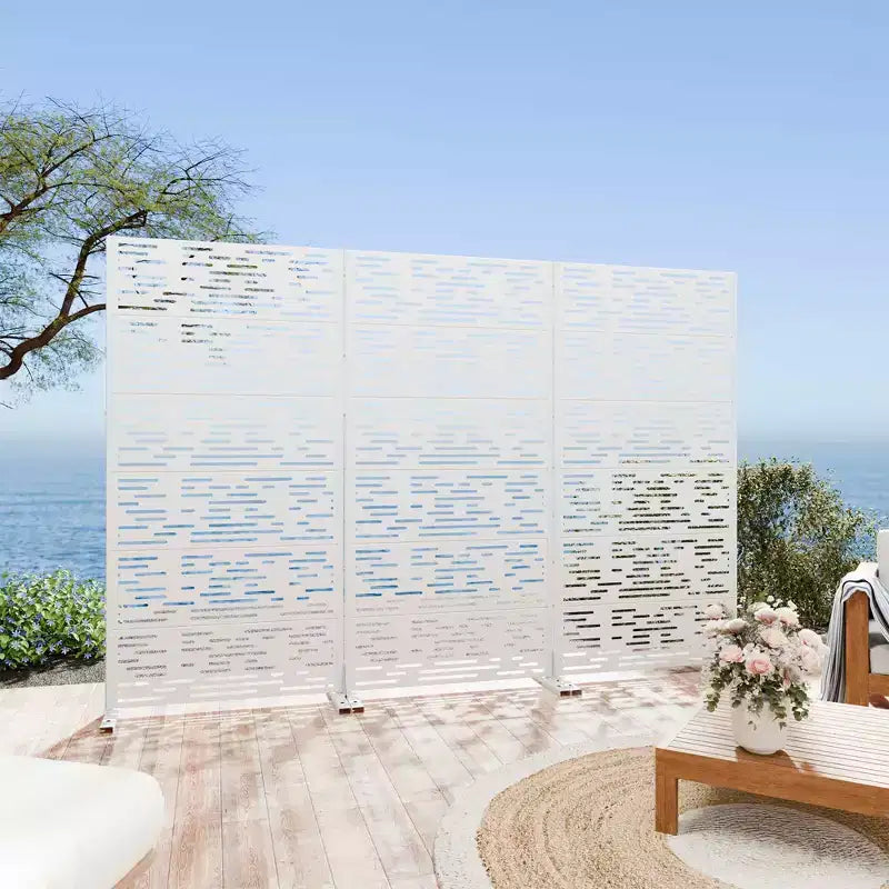 Paravent de confidentialité extérieur 72x35", blanc, séparateur pliant en 6 pièces pour jardin et terrasse