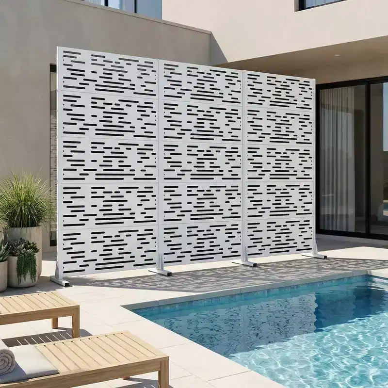 Paravent de confidentialité extérieur 72x35", blanc, séparateur pliant en 6 pièces pour jardin et terrasse