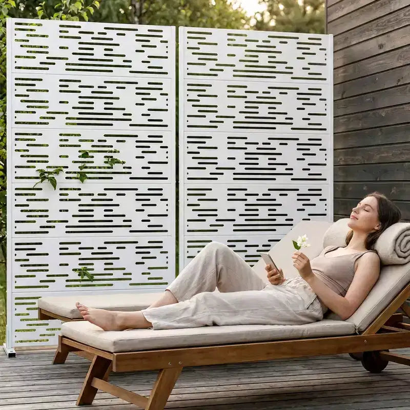 Paravent de confidentialité extérieur 72x35", blanc, séparateur pliant en 6 pièces pour jardin et terrasse