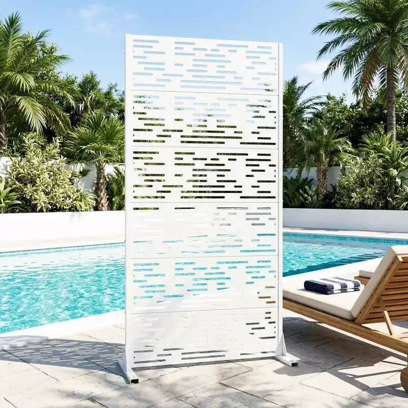Paravent de confidentialité extérieur 72x35", blanc, séparateur pliant en 6 pièces pour jardin et terrasse
