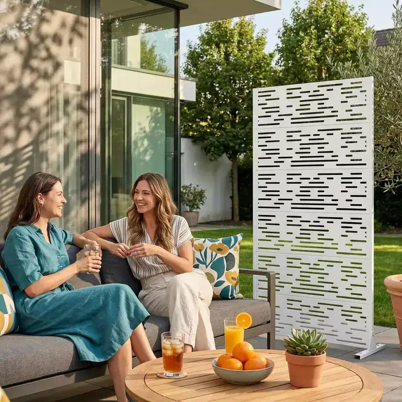 Paravent de confidentialité extérieur 72x35", blanc, séparateur pliant en 6 pièces pour jardin et terrasse