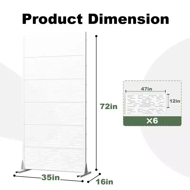 Paravent de confidentialité extérieur 72x35", blanc, séparateur pliant en 6 pièces pour jardin et terrasse