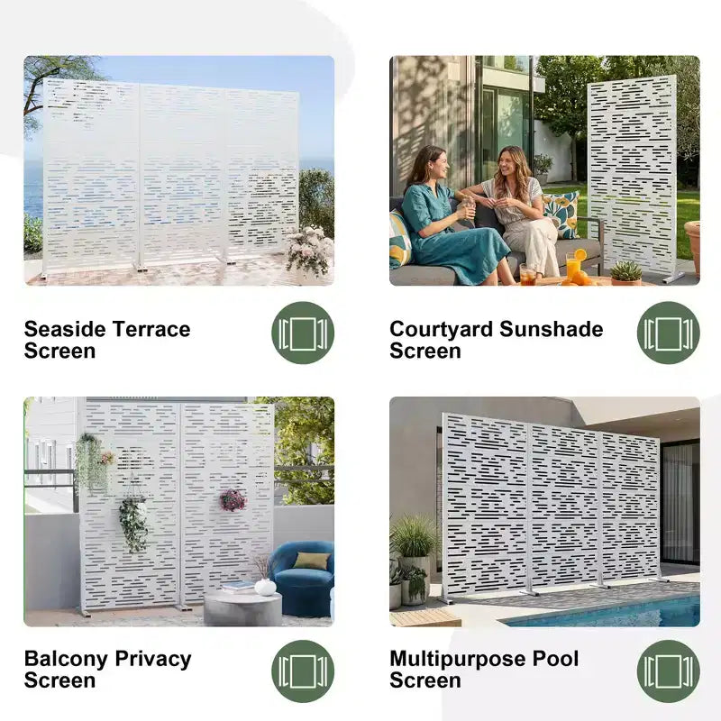 Paravent de confidentialité extérieur 72x35", blanc, séparateur pliant en 6 pièces pour jardin et terrasse