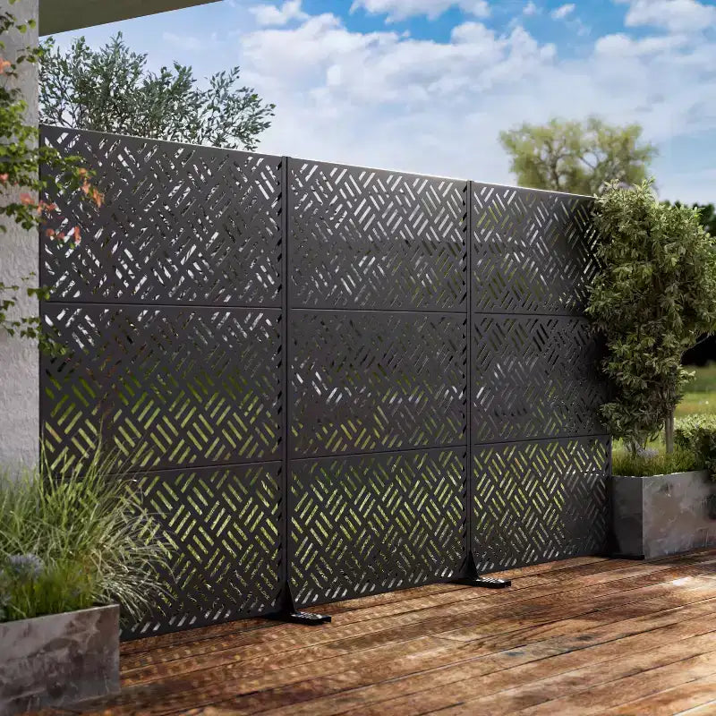 Écran d'intimité 72" pour séparateur de pièce à cadre galvanisé, clôture de jardin autoportante, noir