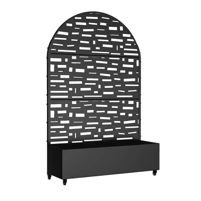 Jardinière avec treillis, arche noire en fer à bords larges, 72x47x16", lot de 3 pièces