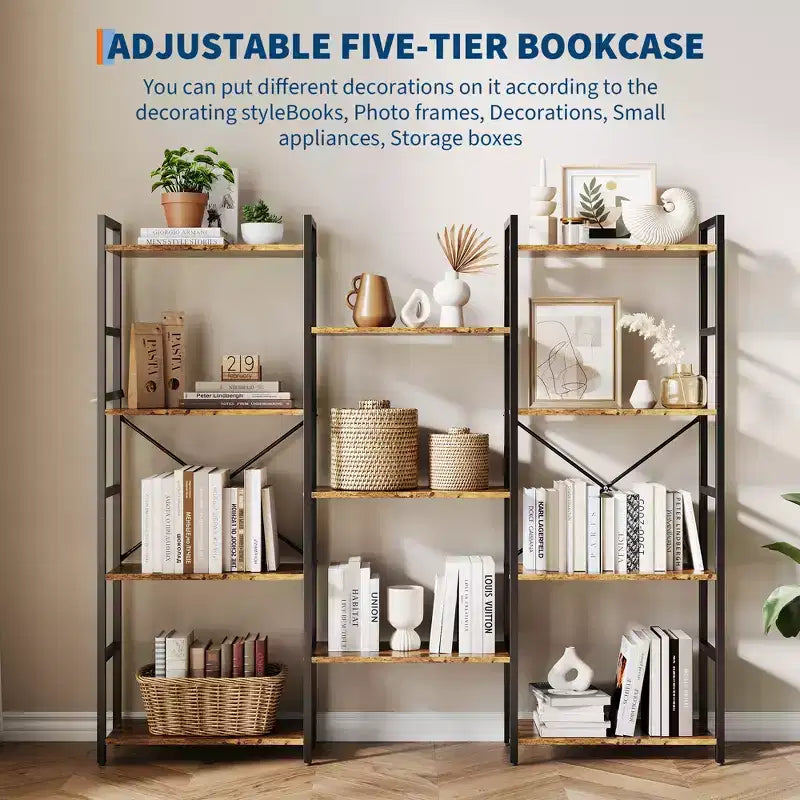 Étagère à 4 niveaux avec 11 étagères ouvertes, bibliothèque large à triple colonne pour la maison et le bureau, organisateur de rangement spacieux et élégant