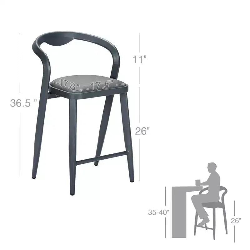 Chaise de bar minimaliste en aluminium avec dossier, lot de 2, intérieur et extérieur, gris-bleu