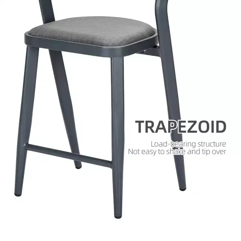 Chaise de bar minimaliste en aluminium avec dossier, lot de 2, intérieur et extérieur, gris-bleu