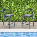 Chaise de bar minimaliste en aluminium avec dossier, lot de 2, intérieur et extérieur, gris-bleu
