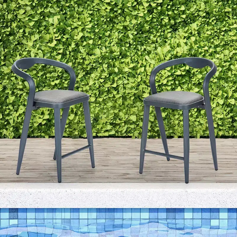 Chaise de bar minimaliste en aluminium avec dossier, lot de 2, intérieur et extérieur, gris-bleu
