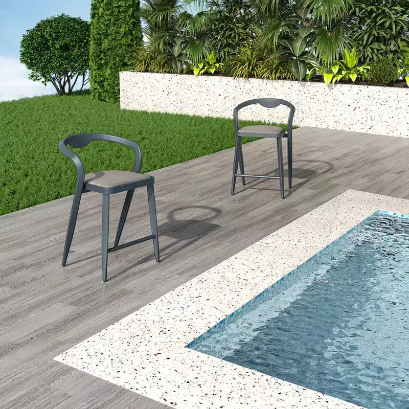 Chaise de bar minimaliste en aluminium avec dossier, lot de 2, intérieur et extérieur, gris-bleu