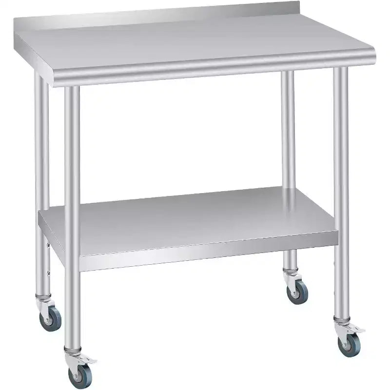 Table en acier inoxydable avec roues, poste de travail robuste 60x24" avec dosseret et étagère réglable