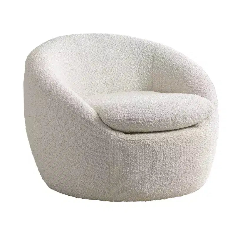 Fauteuil d'appoint moderne en tissu bouclette avec base pivotante à 360° et assise rembourrée, blanc
