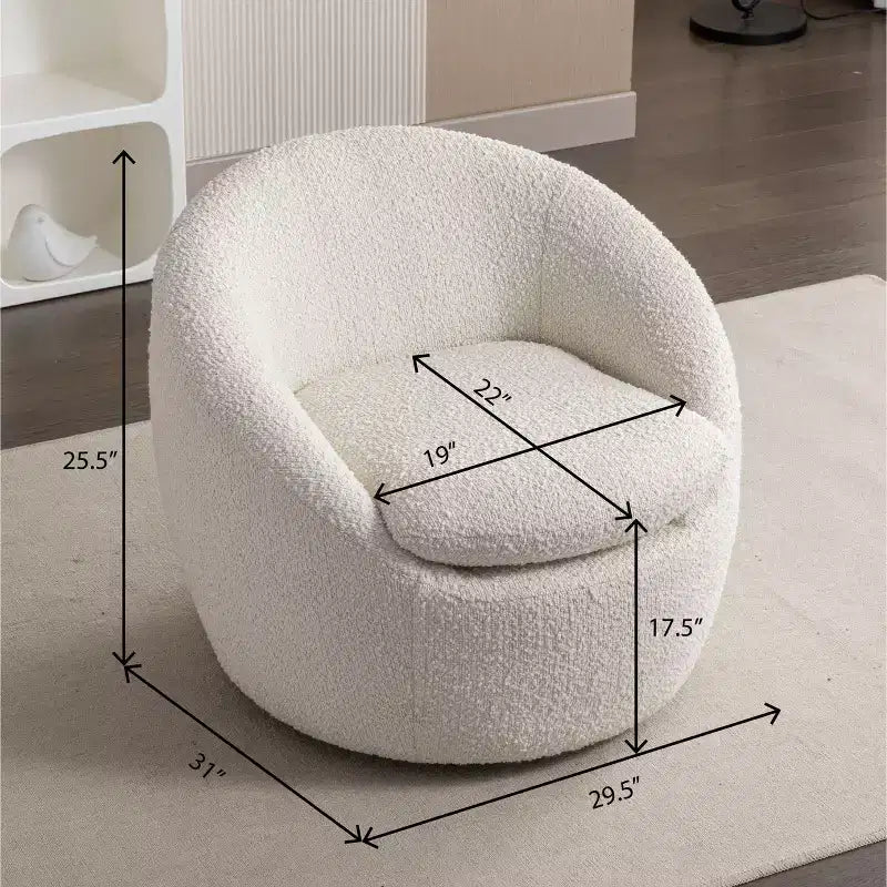 Fauteuil d'appoint moderne en tissu bouclette avec base pivotante à 360° et assise rembourrée, blanc