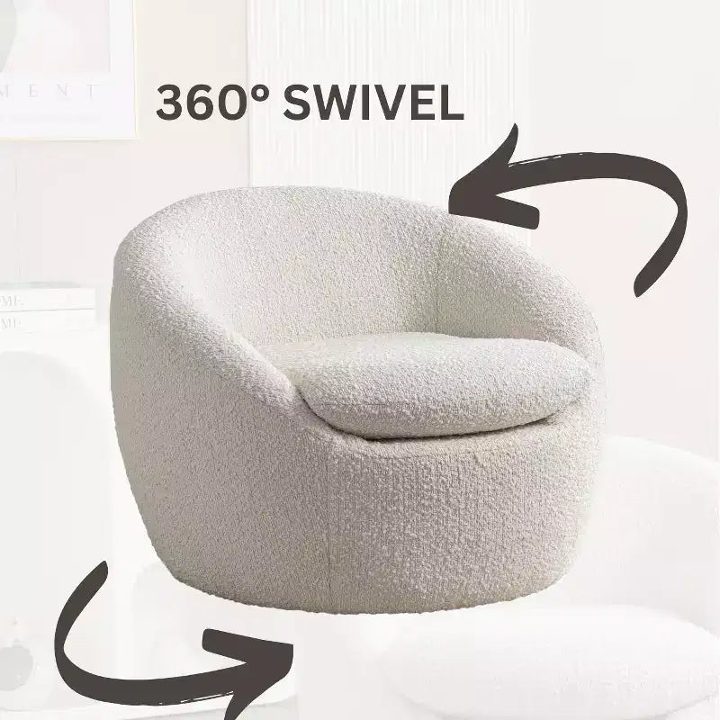Fauteuil d'appoint moderne en tissu bouclette avec base pivotante à 360° et assise rembourrée, blanc