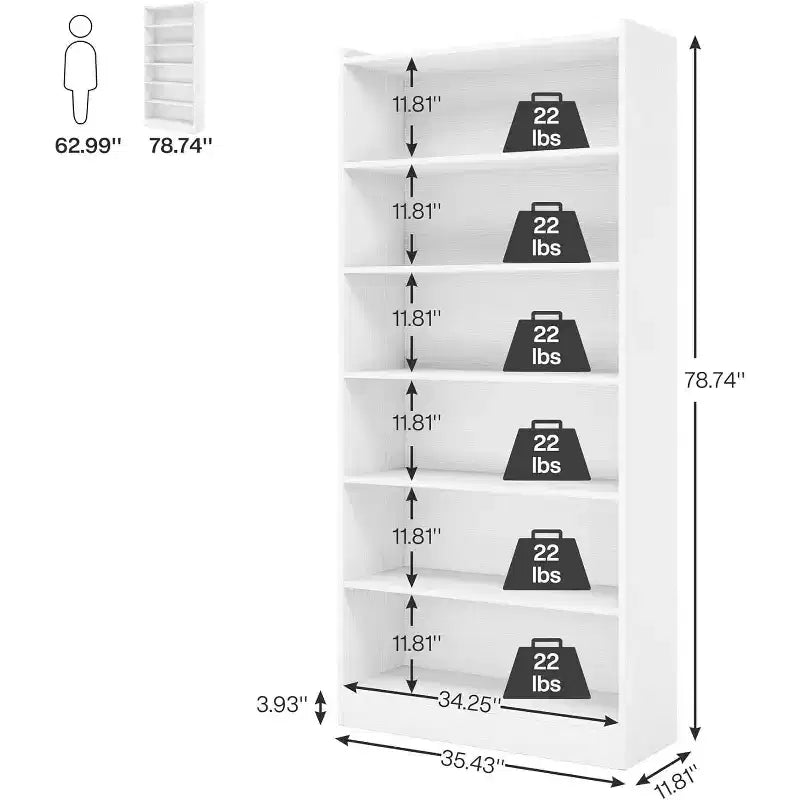 Bibliothèque de 198 cm de haut, étagère à livres moderne à 7 niveaux avec étagères ouvertes